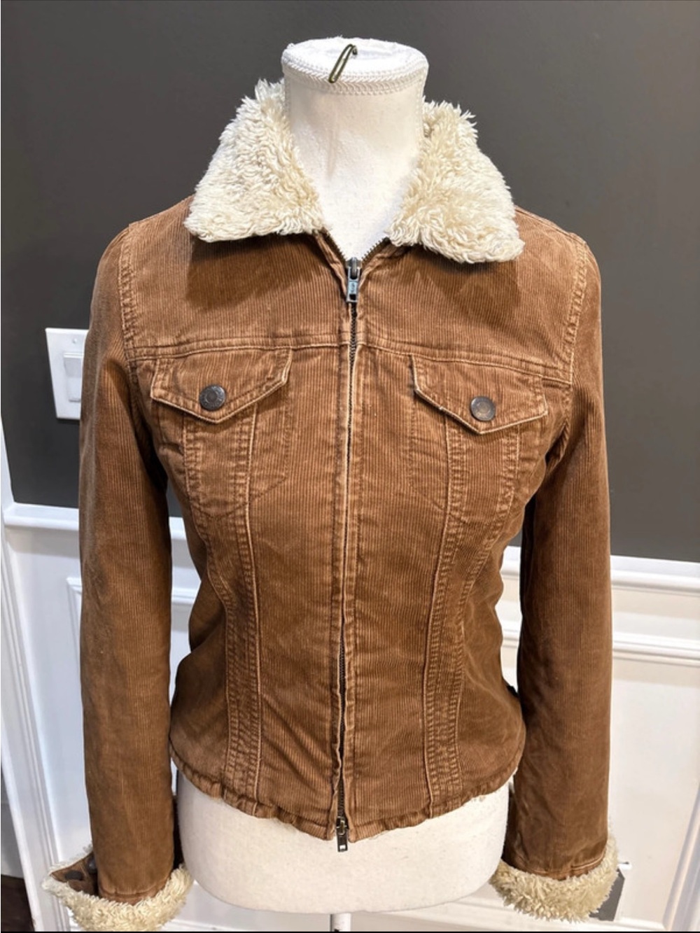Abercrombie & Fitch Brown Corduroy Jacket with Cream Sherpa Collar